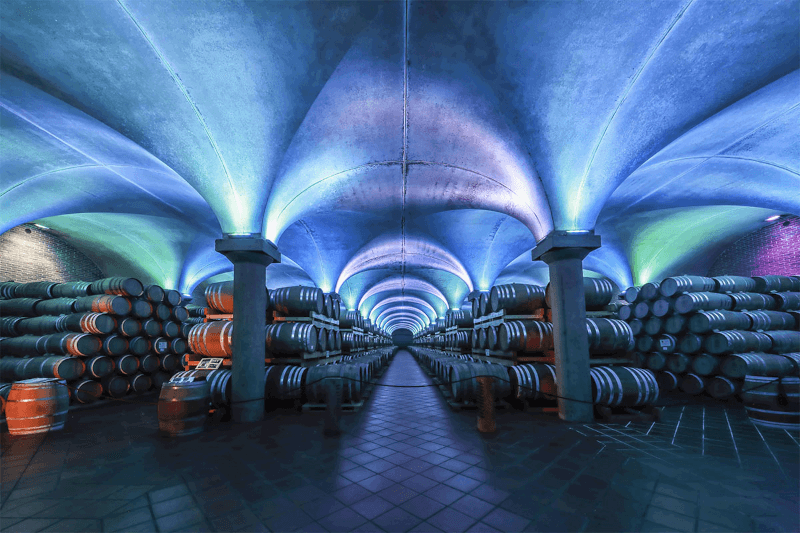 La cave de maturation de la Distillerie Berta