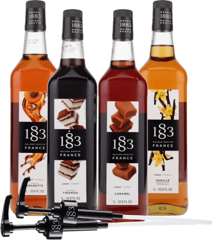 Kit de saveurs Barista de Maison Routin – pack découverte de 4 avec 2 pompes