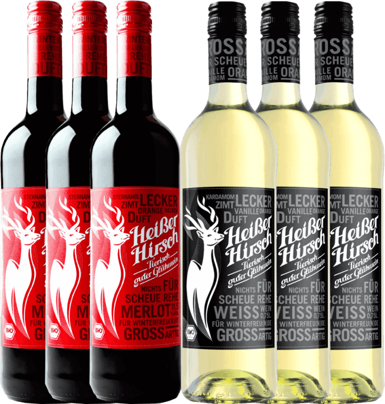 6er Mixpaket - Bio-Glühwein rot & weiß - Heißer Hirsch
